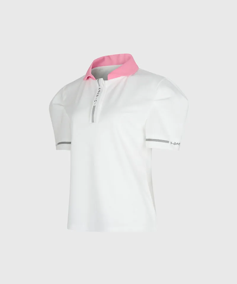 KANDINI Color Round Polo Shirts With Puff Sleeve - Pink