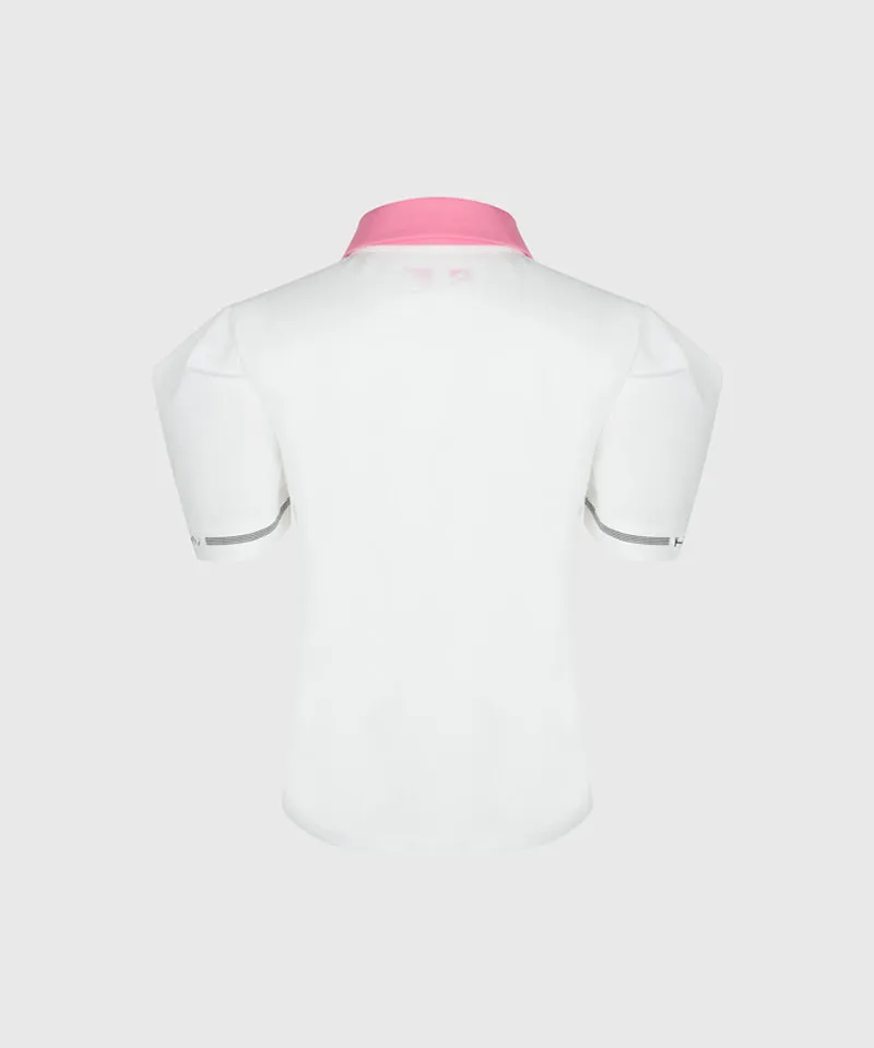 KANDINI Color Round Polo Shirts With Puff Sleeve - Pink