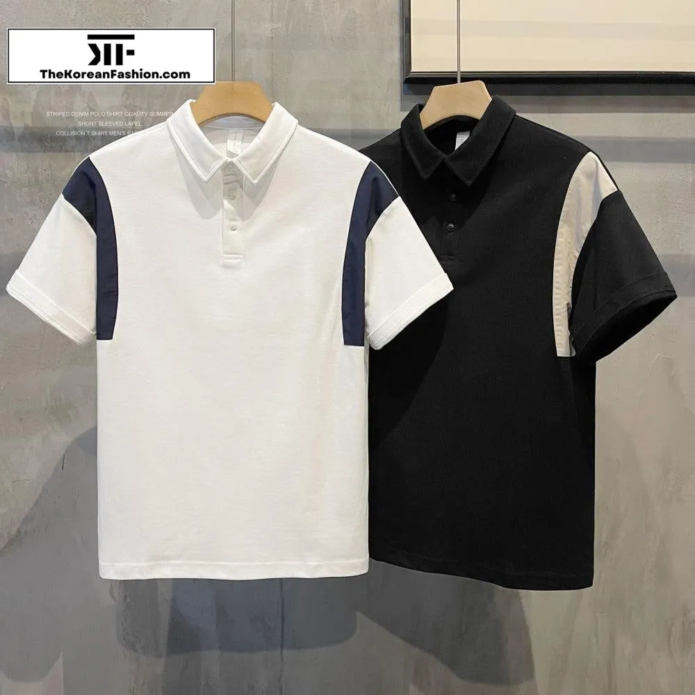 Lapel Polo Contrast Color T-shirt