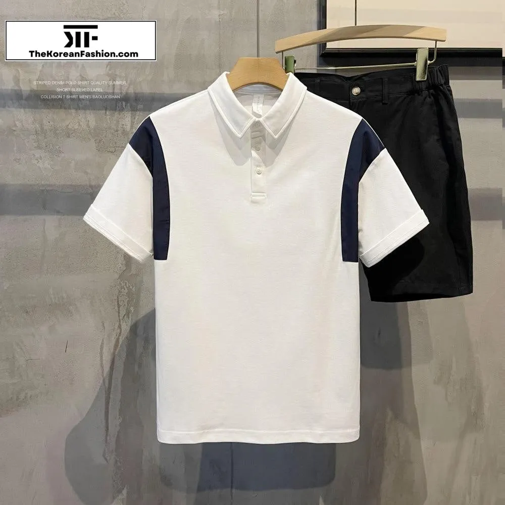 Lapel Polo Contrast Color T-shirt