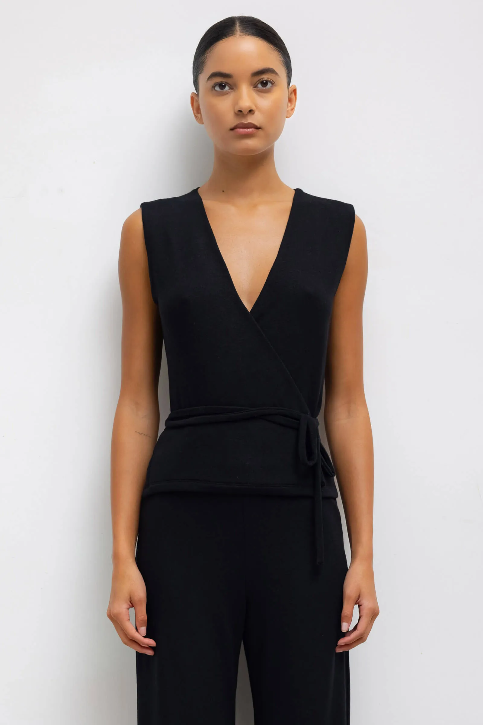 Lauren Sleeveless Wrap Top in Black