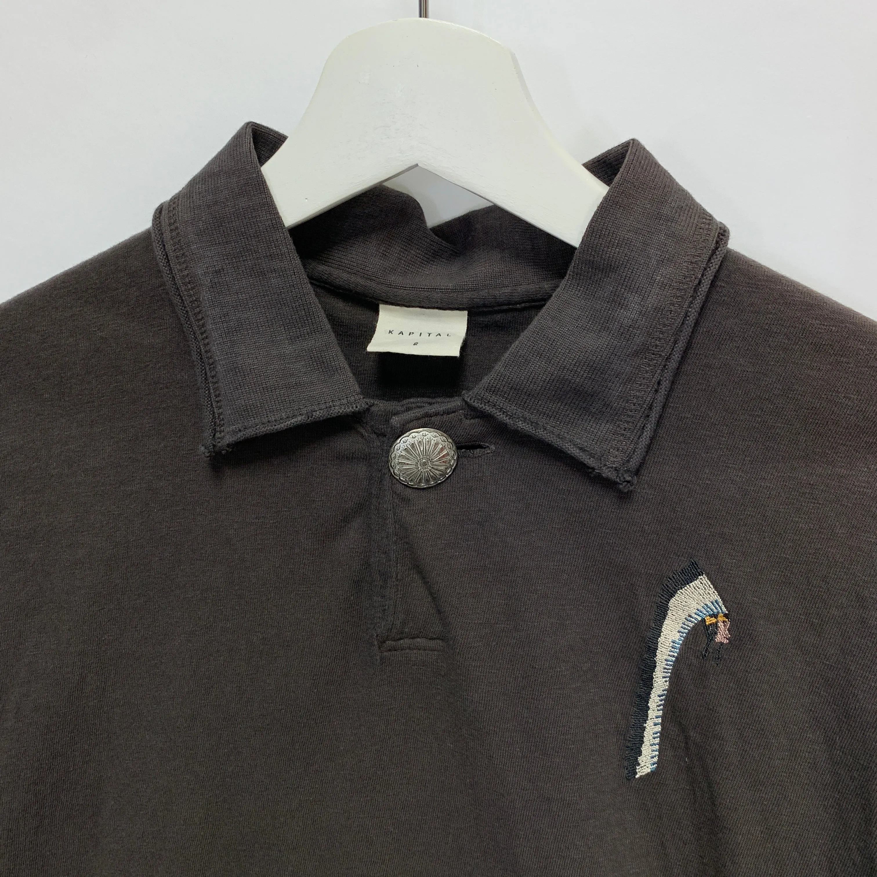 [M] Kapital Chieftan Tenjiku Sashiko Polo Shirt Black