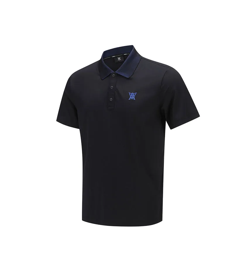 Men Collar Point Short T-Shirt - Black