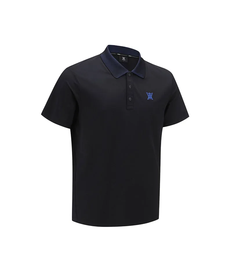 Men Collar Point Short T-Shirt - Black