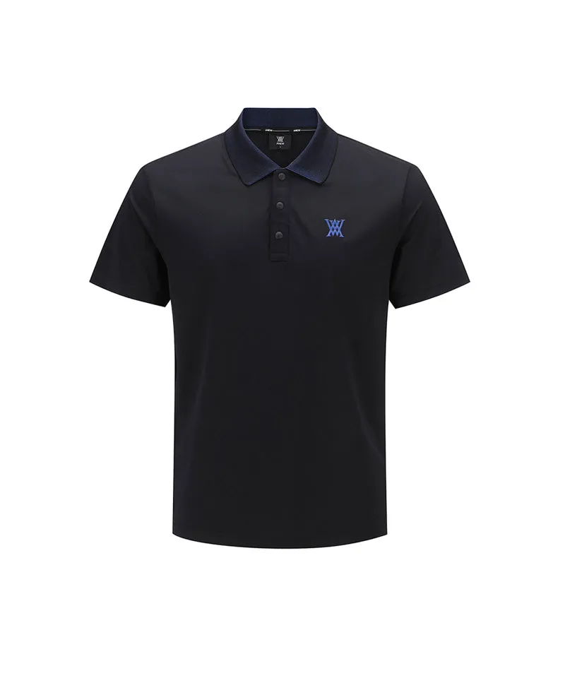 Men Collar Point Short T-Shirt - Black