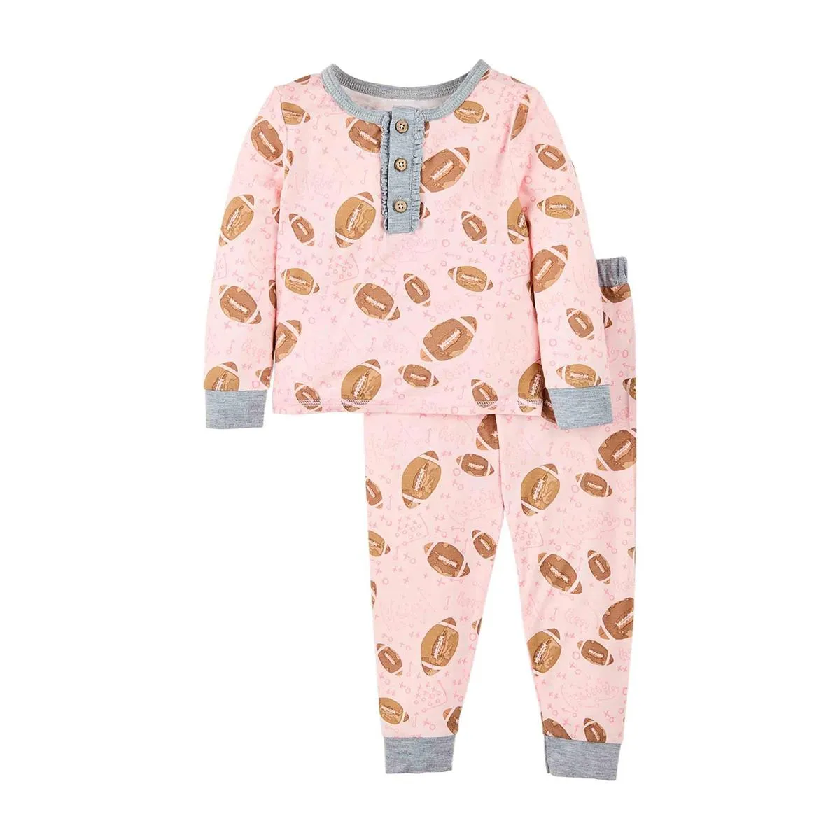 Mud Pie Pink Football 2pc Pajama Set