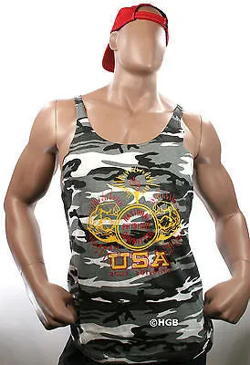NEW Mens Workout NPC Bodybuilding Wear Cotton Tank Top Gym Clothing Camo