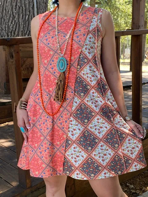 Orange Patchwork Sleeveless Dress