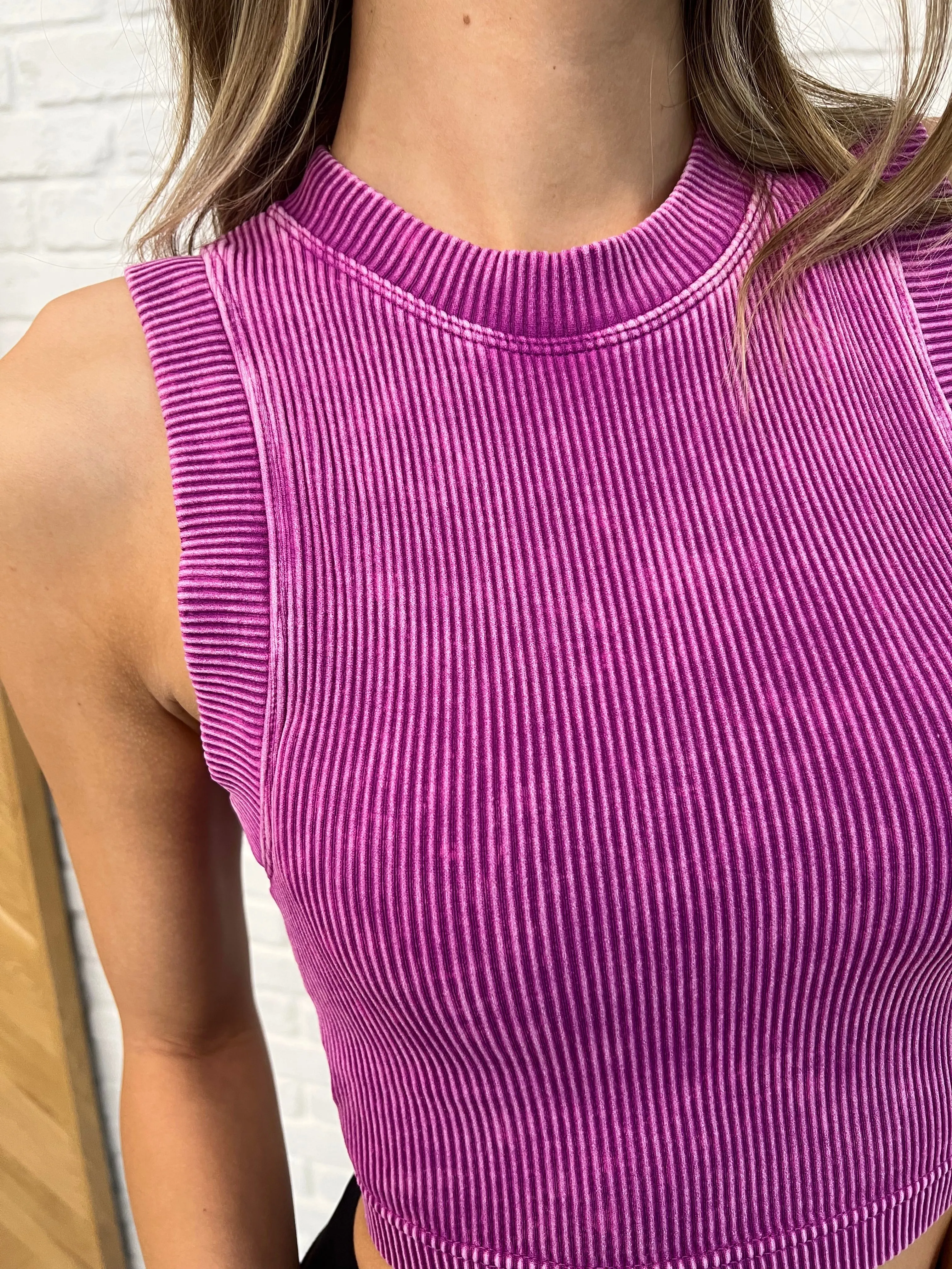 Over and Out Cropped Ribbed Tank in Lt Plum - 2/10