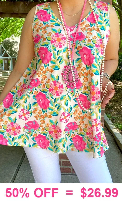 Pink Floral flutter sleeveless tank top