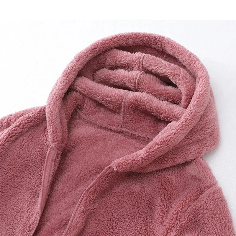 Plus Size Fleece Velvet Coat for Women Double-sided Polar Fleece Hooded Warm Jacket
