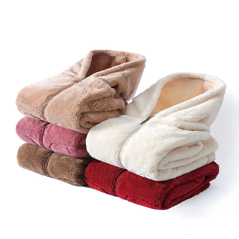 Plus Size Fleece Velvet Coat for Women Double-sided Polar Fleece Hooded Warm Jacket