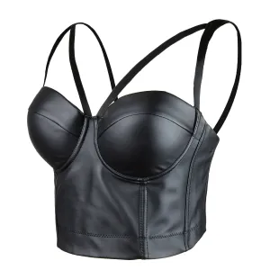 PU Leather Cut Cross Bralet Women's Bustier Crop Top