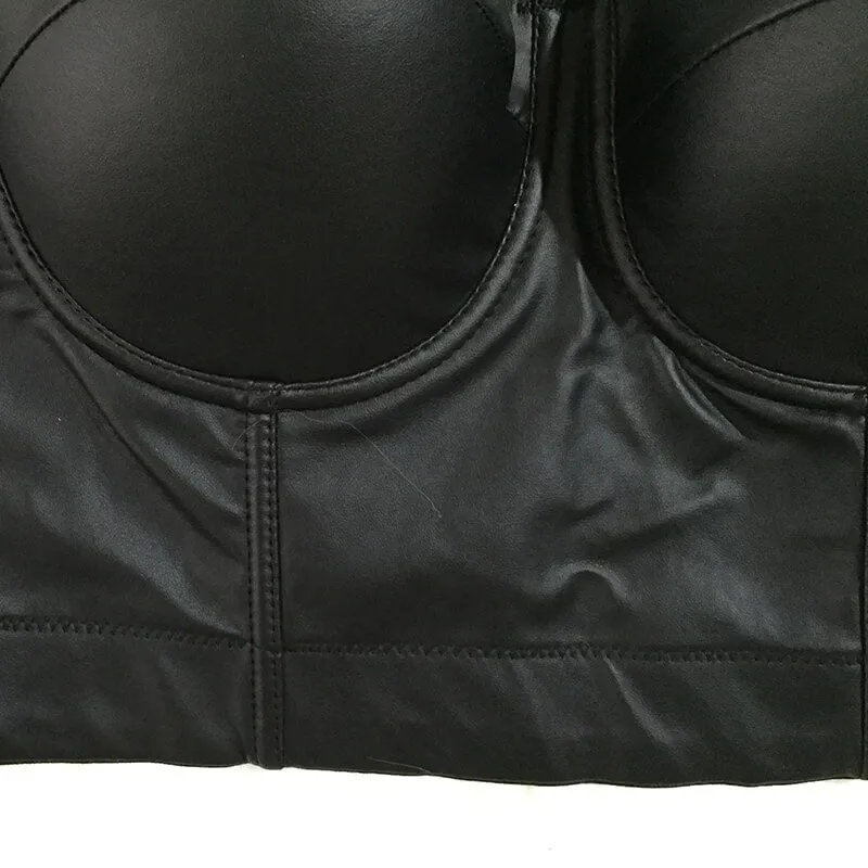 PU Leather Cut Cross Bralet Women's Bustier Crop Top