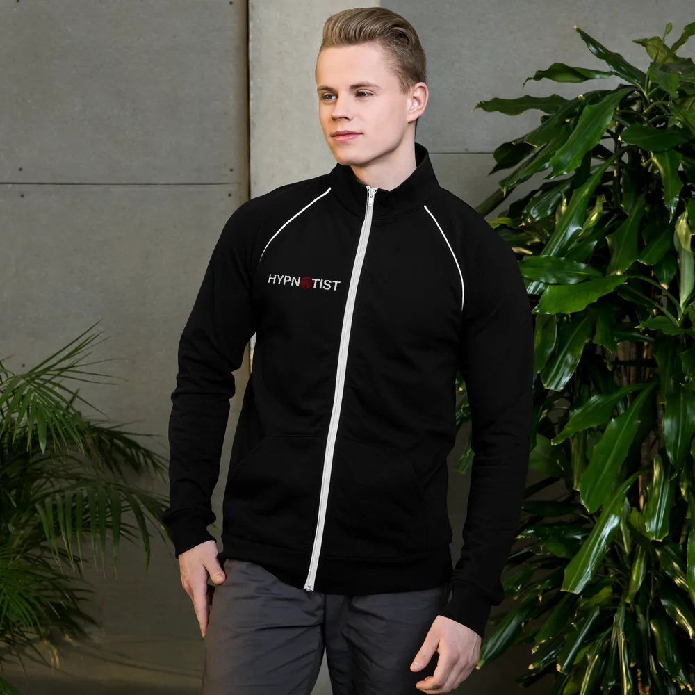 "HYPNOTIST" Piped Fleece Jacket with spiral printed on back