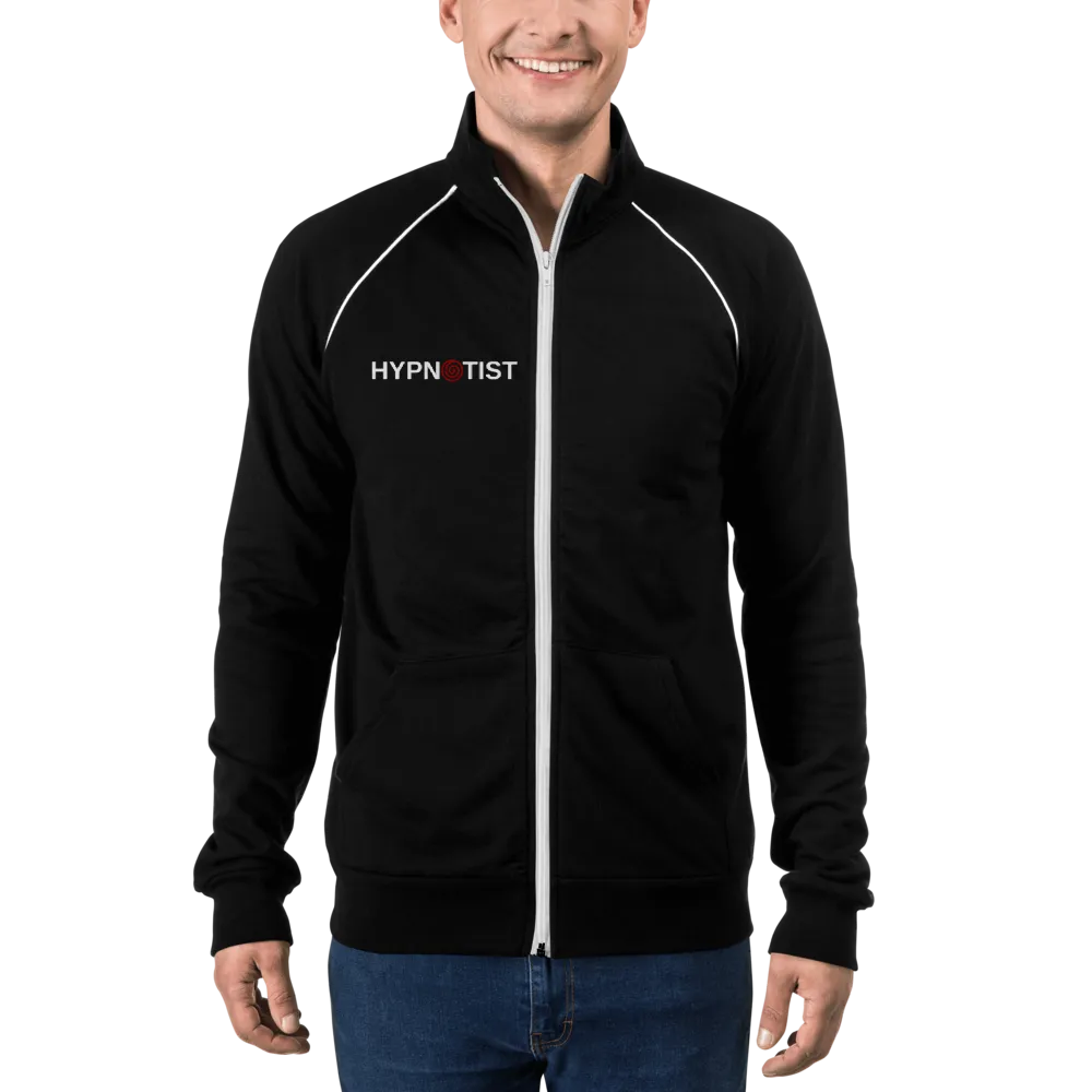 "HYPNOTIST" Piped Fleece Jacket with spiral printed on back