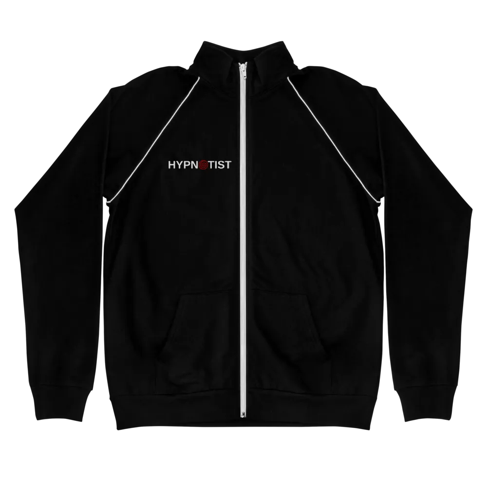 "HYPNOTIST" Piped Fleece Jacket with spiral printed on back