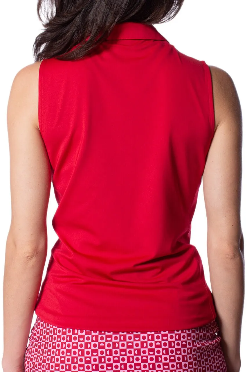 Red/Light Pink Sleeveless Zip Polo