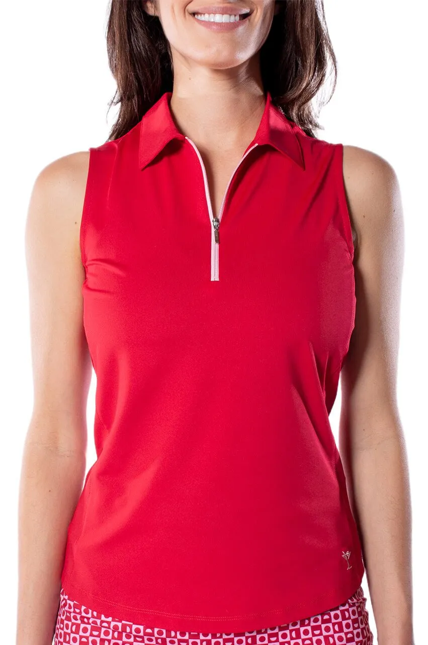 Red/Light Pink Sleeveless Zip Polo