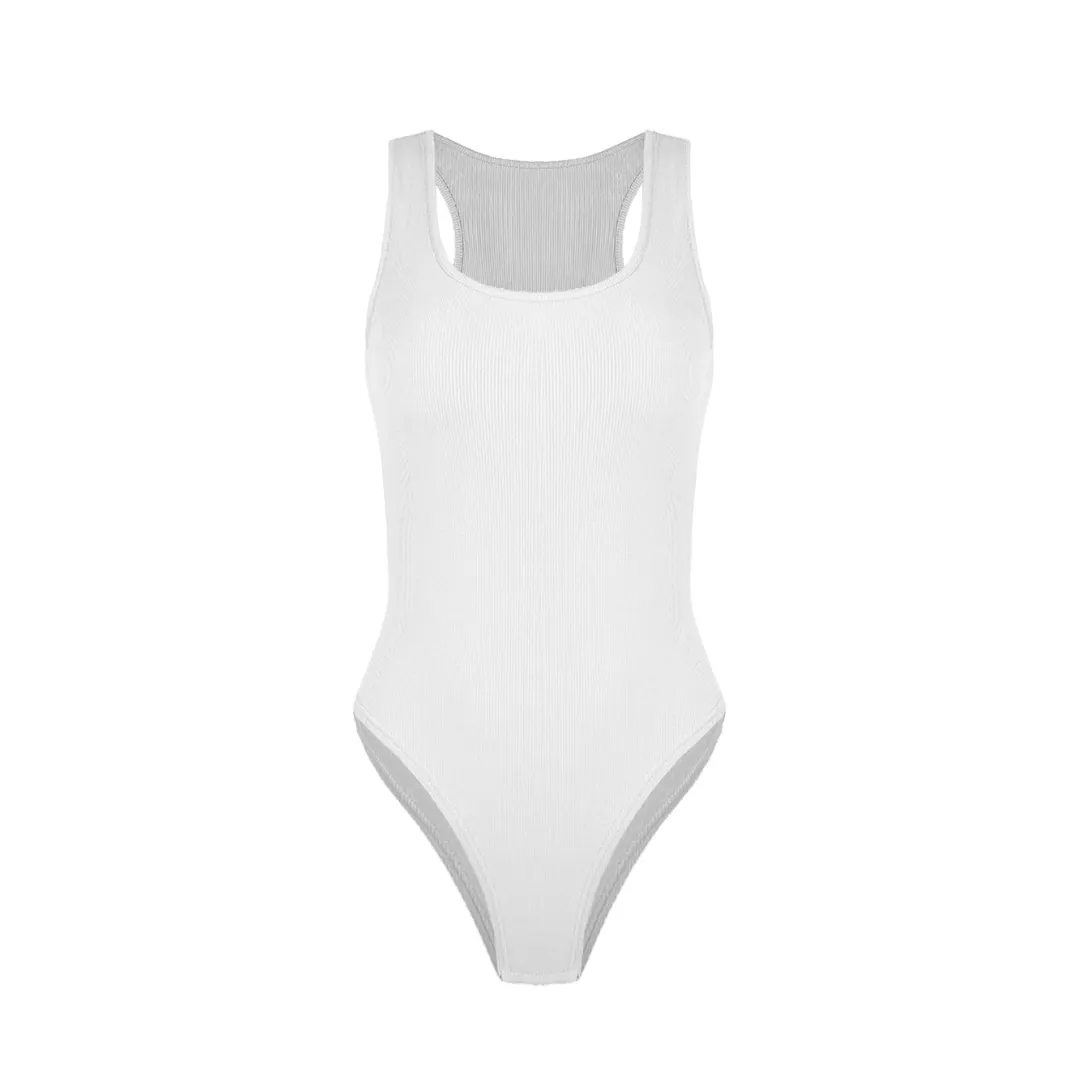 Ribbed Scoop Neck Sleeveless Bodysuit