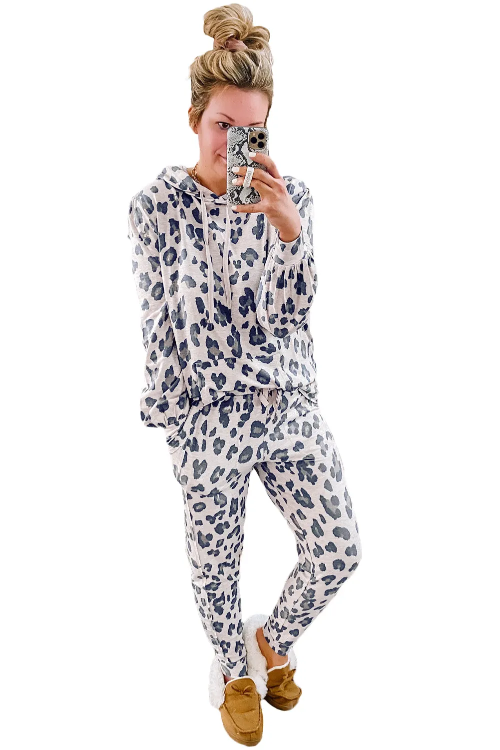 Sammie, Leopard Drawstring Hoodie and Skinny Pants Loungewear/Pajama Set