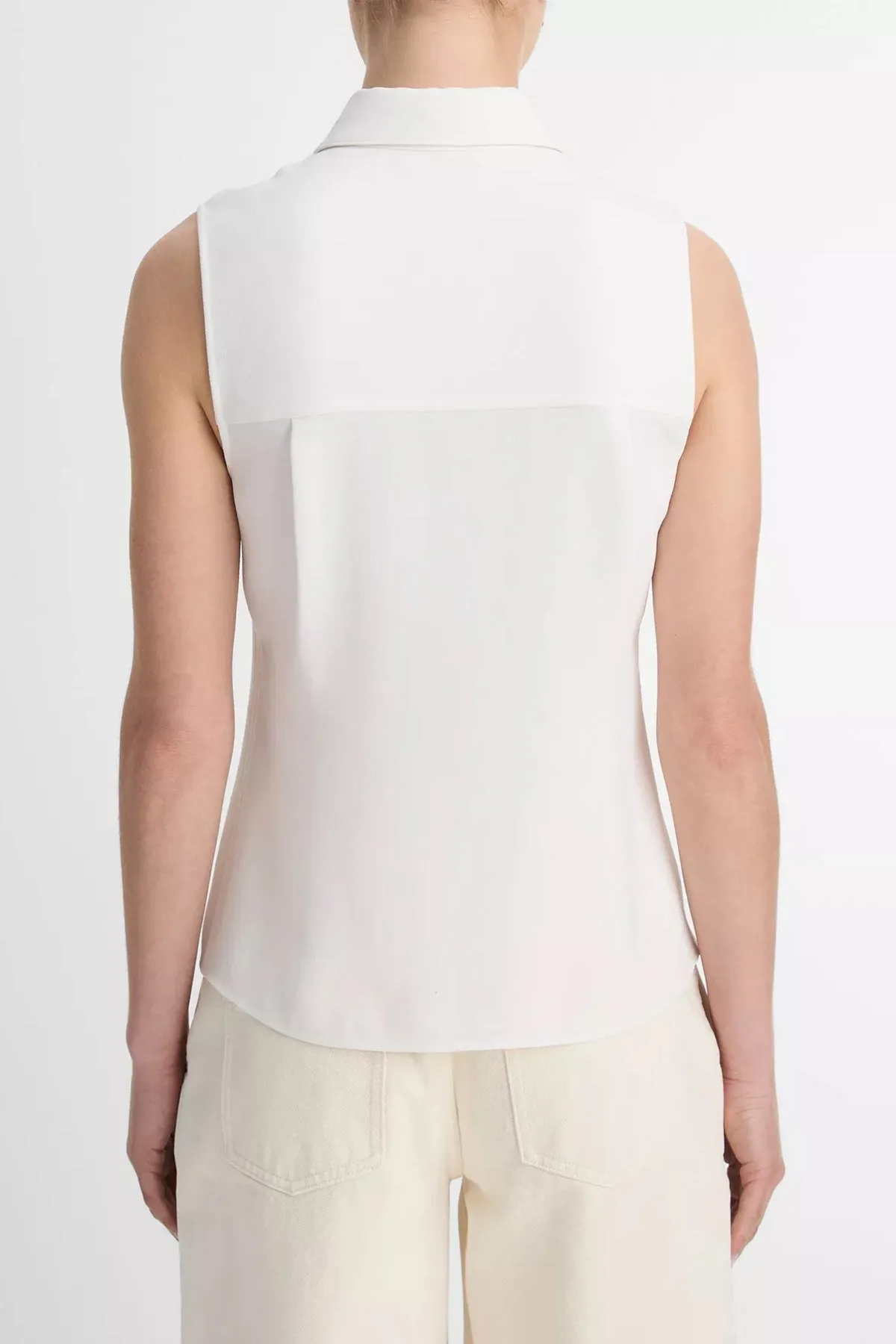 Sleeveless Button-Front Shirt in Off-White