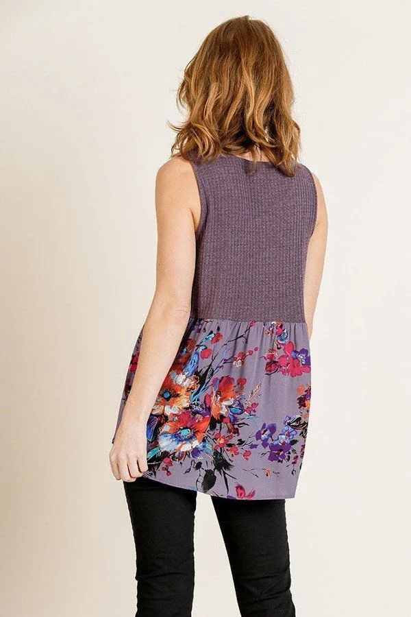 Sleeveless Waffle Knit Round Neck Tank Top
