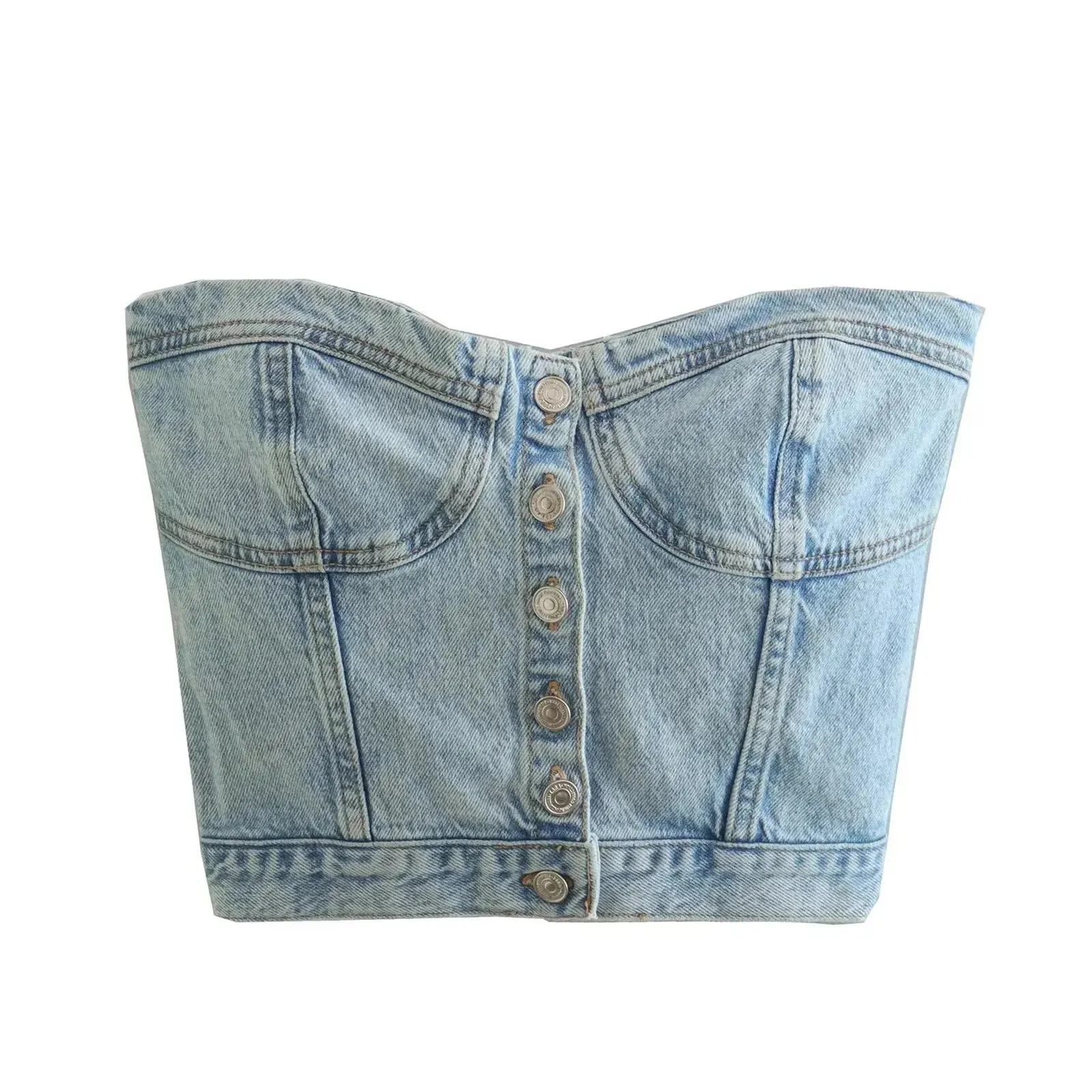Strapless Denim Bandeau Sleeveless Crop Top