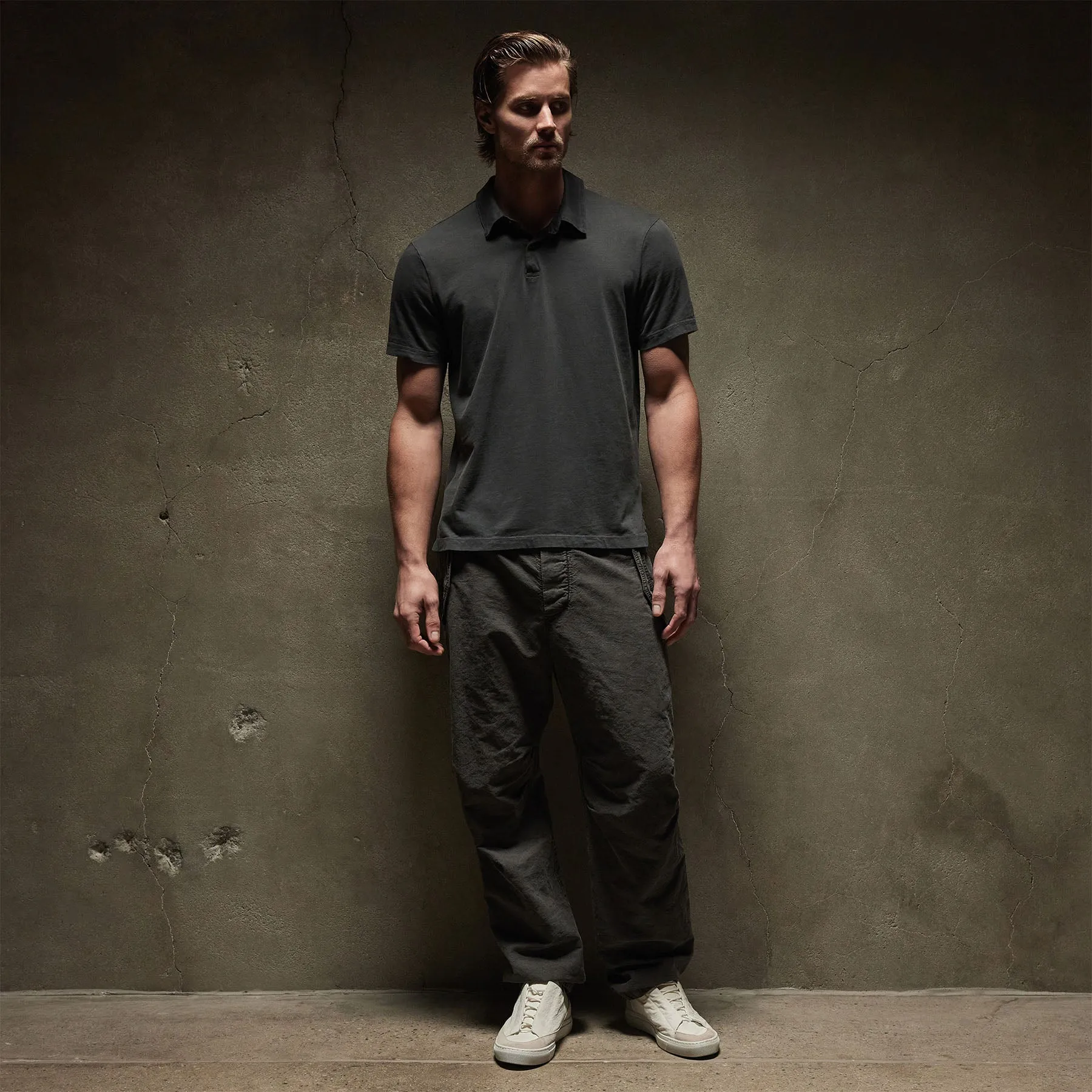Sueded Jersey Polo - Carbon Pigment