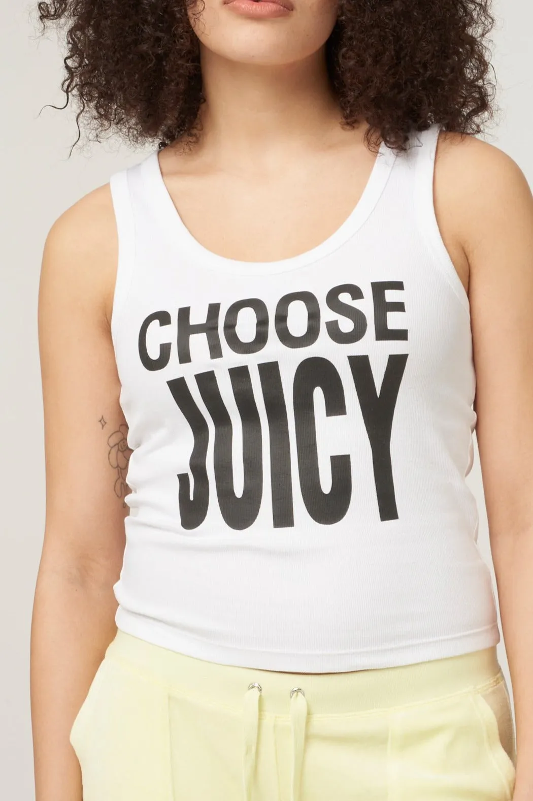 THE ICONS |  WHITE 'CHOOSE JUICY' RIBBED VEST