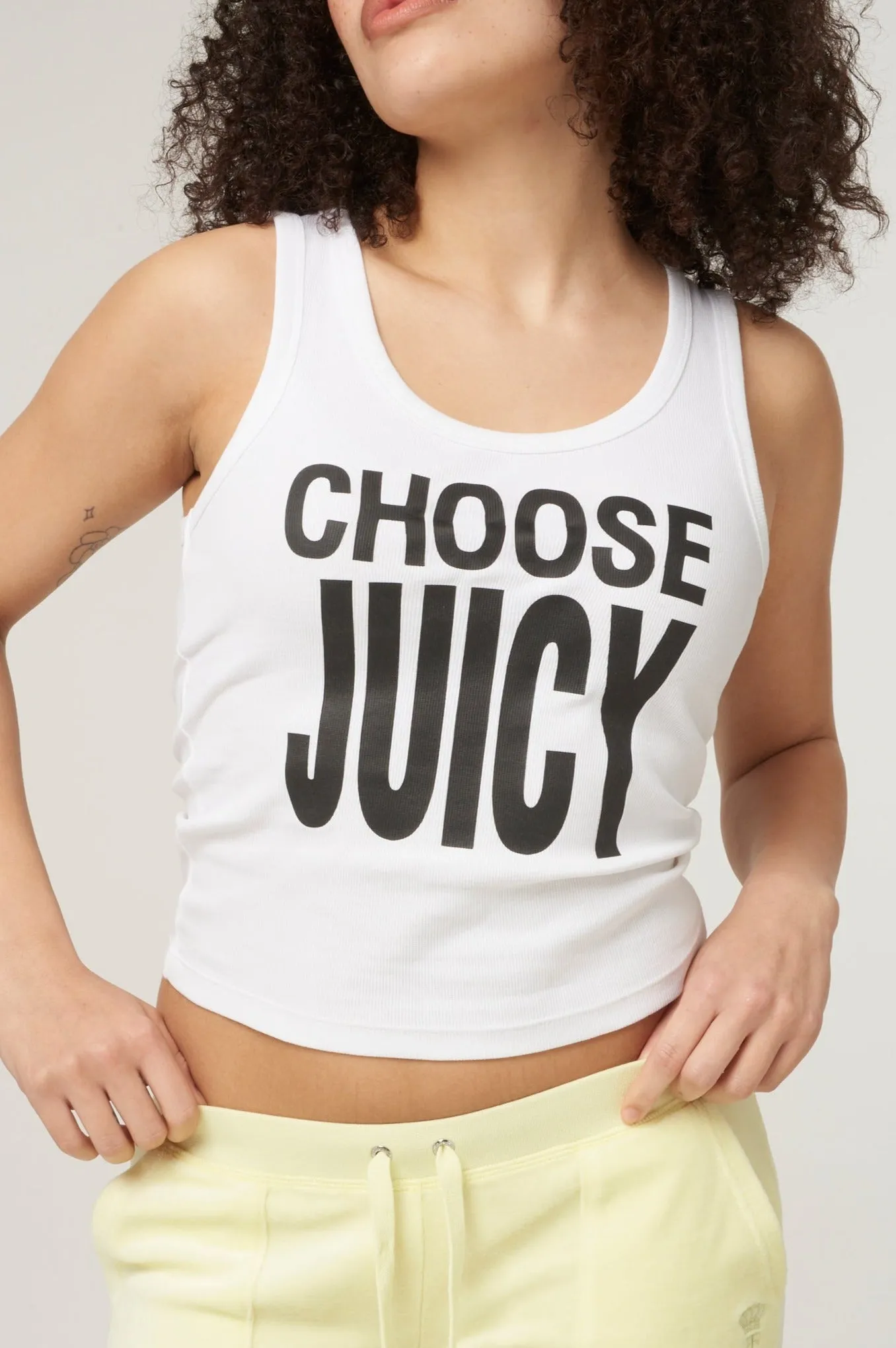THE ICONS |  WHITE 'CHOOSE JUICY' RIBBED VEST