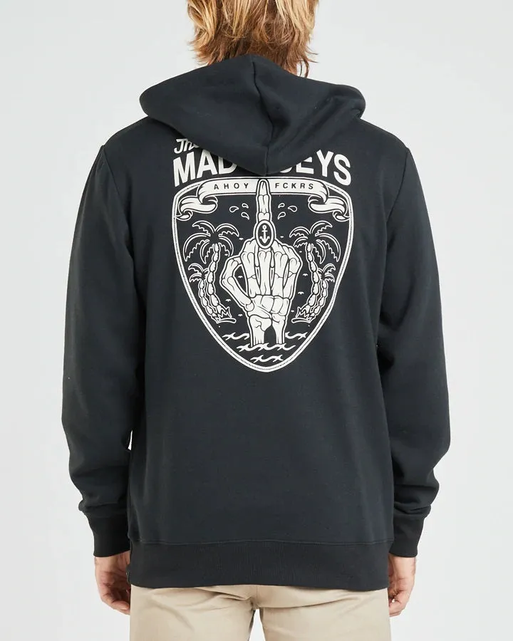 The Mad Hueys Anchor Pullover Fleece Hoodie Jumper - Black