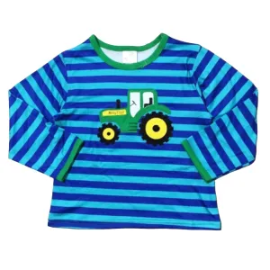 Toddler & Big Boys Blue Stripe Long Sleeve Tractor T-Shirt