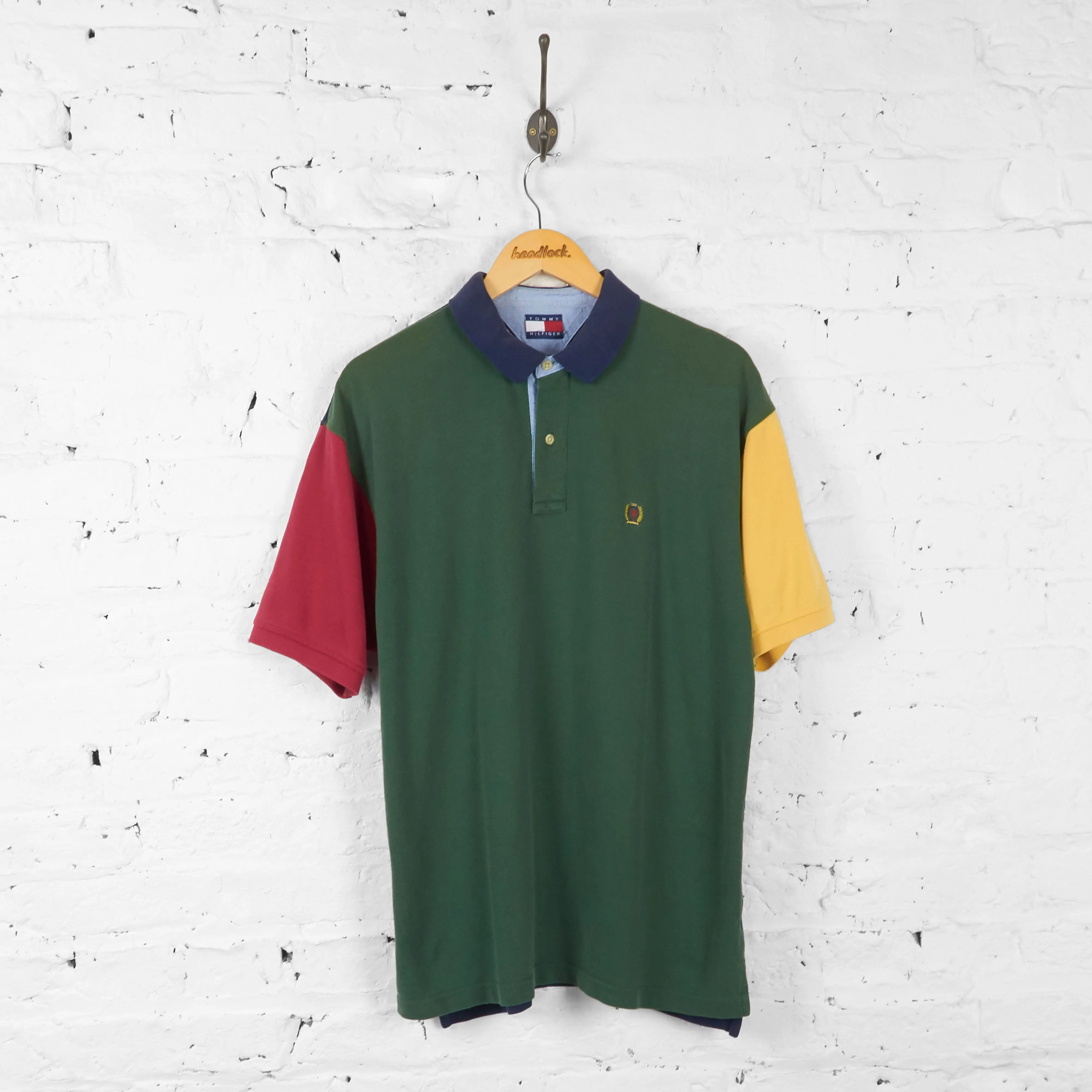 Vintage Tommy Hilfiger Colour Block Polo Shirt - Green - M