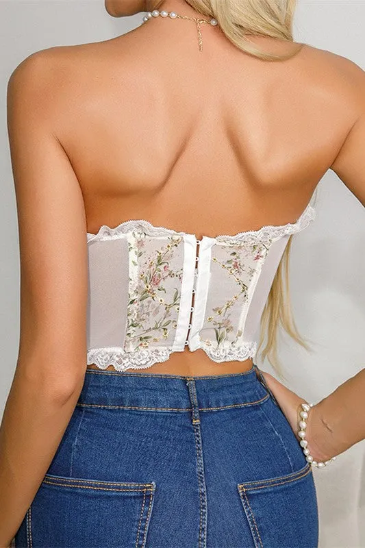 White Lace Flower Embroidered Tube Top 3/11/24 8185
