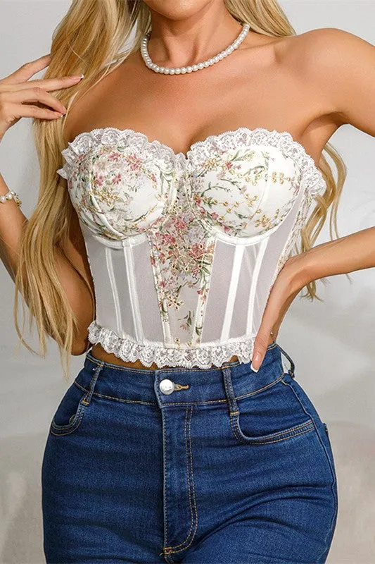 White Lace Flower Embroidered Tube Top 3/11/24 8185