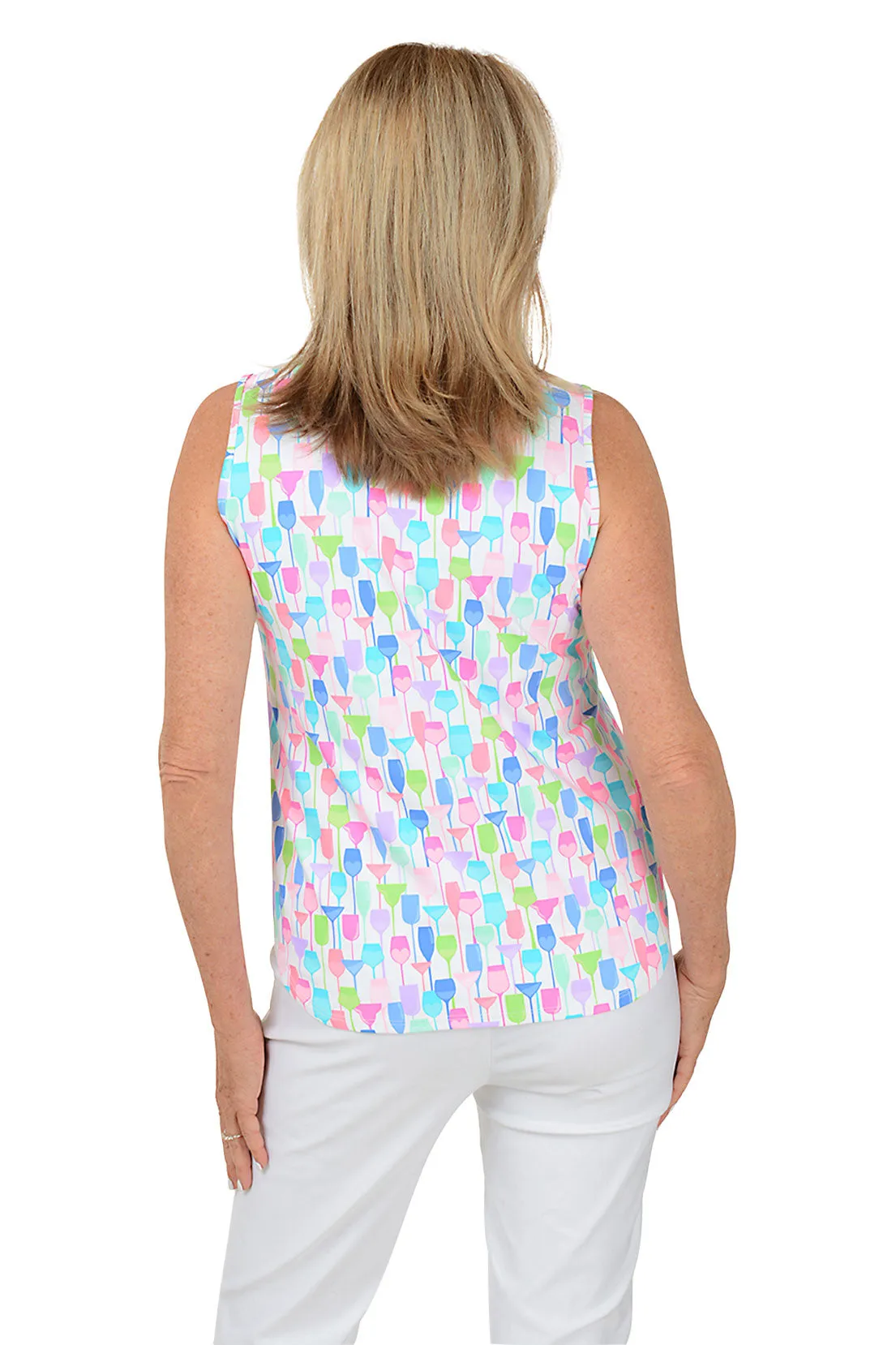 White Wine Glasses UPF50  Split Neck Sleeveless Top