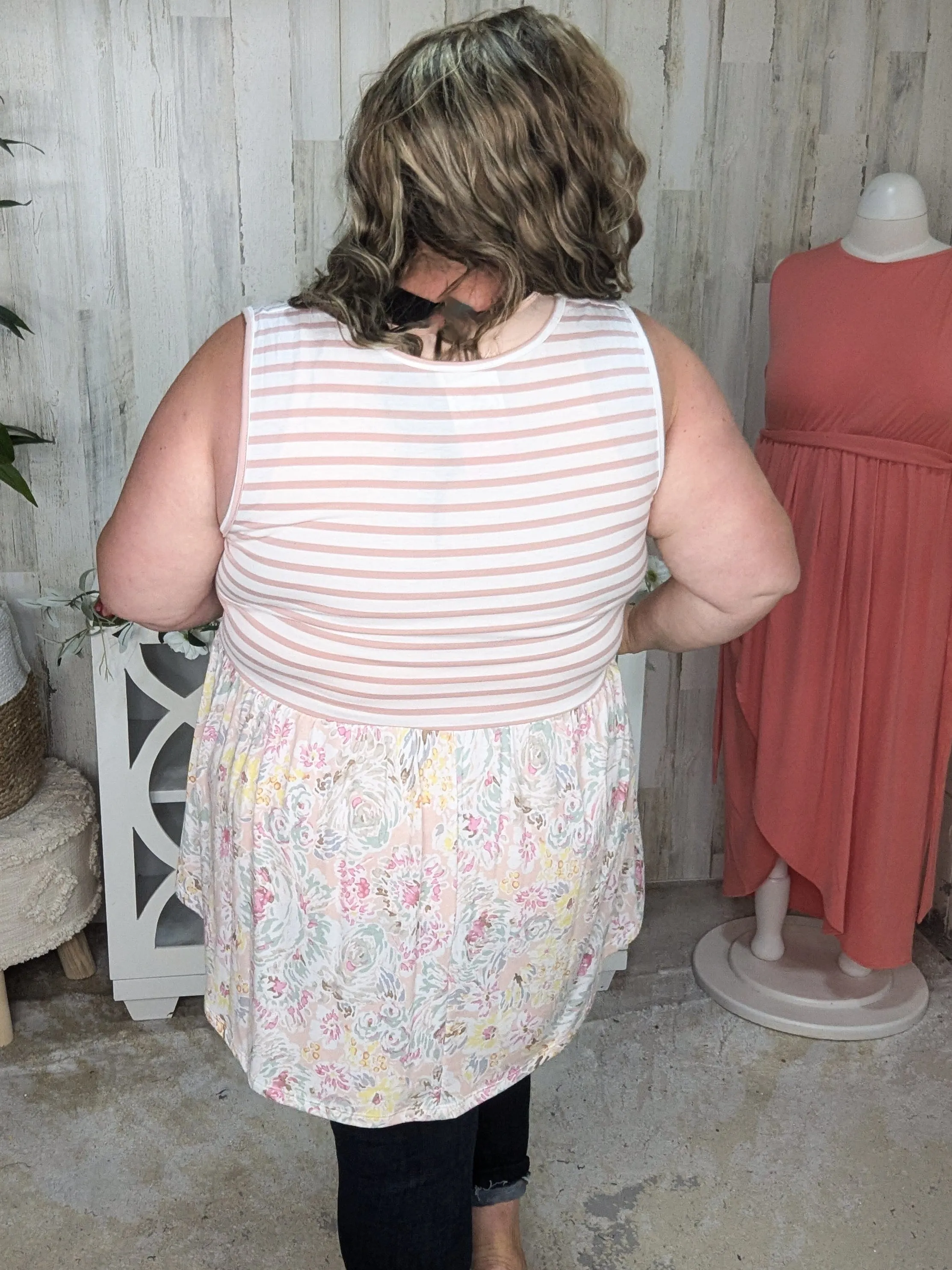 Winona Stripe   Floral Mix Shaping Tank