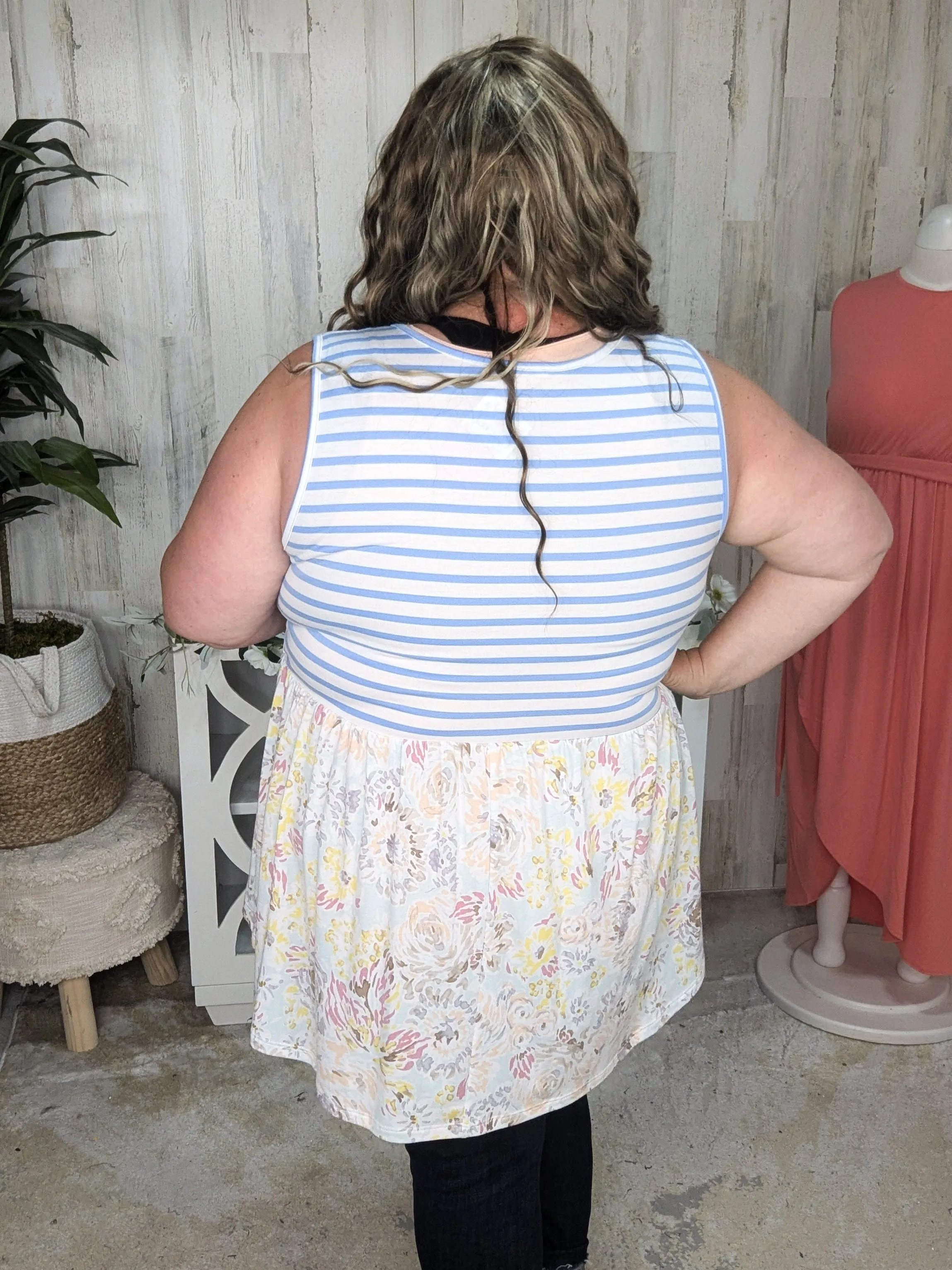 Winona Stripe   Floral Mix Shaping Tank