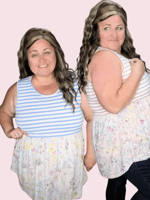 Winona Stripe   Floral Mix Shaping Tank