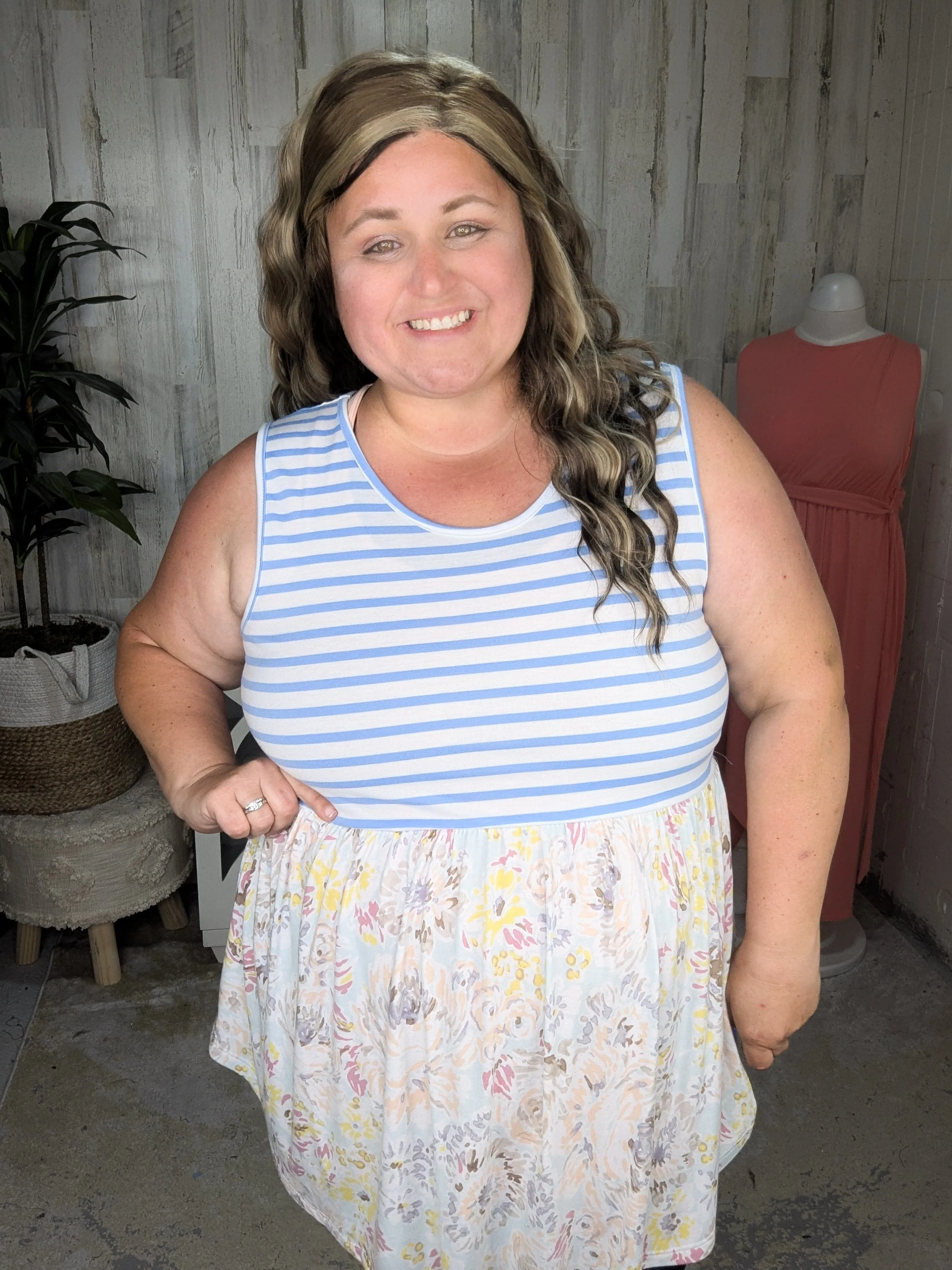 Winona Stripe   Floral Mix Shaping Tank