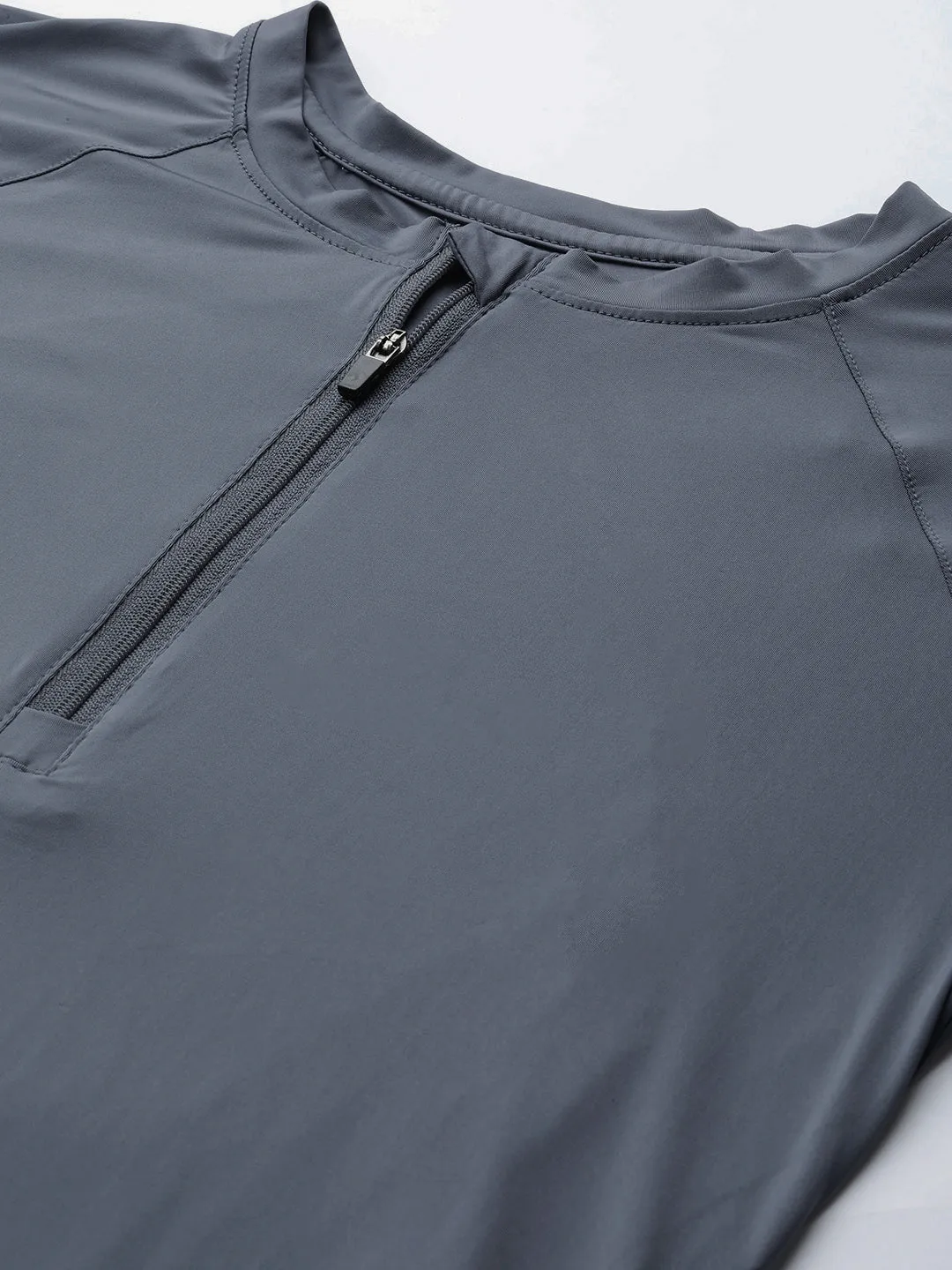 Women Grey & Black Slim Fit Training or Gym T-shirt