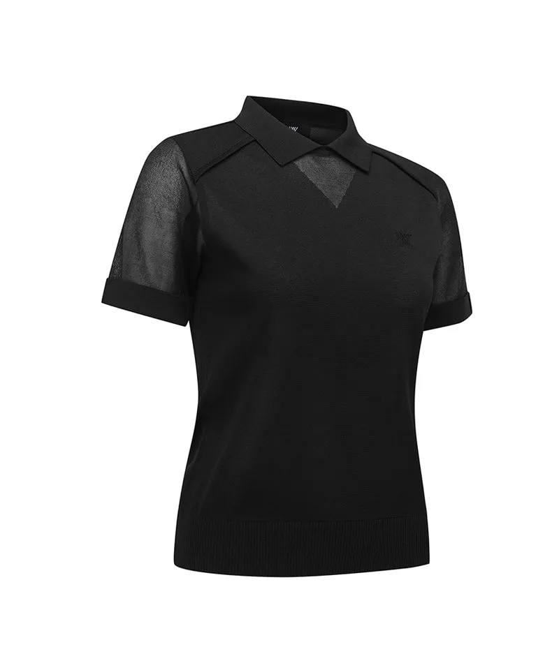 Women Mesh Point Short Sweater - Black