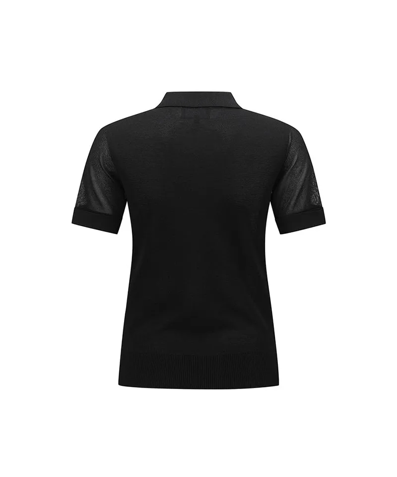 Women Mesh Point Short Sweater - Black