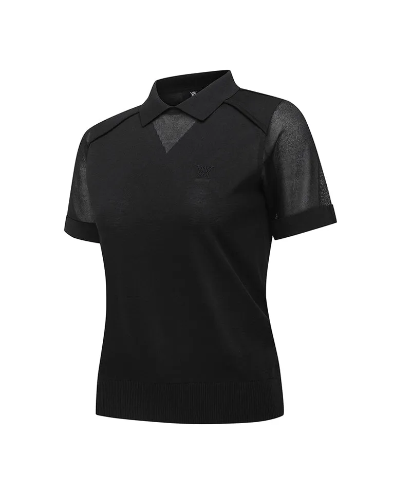 Women Mesh Point Short Sweater - Black
