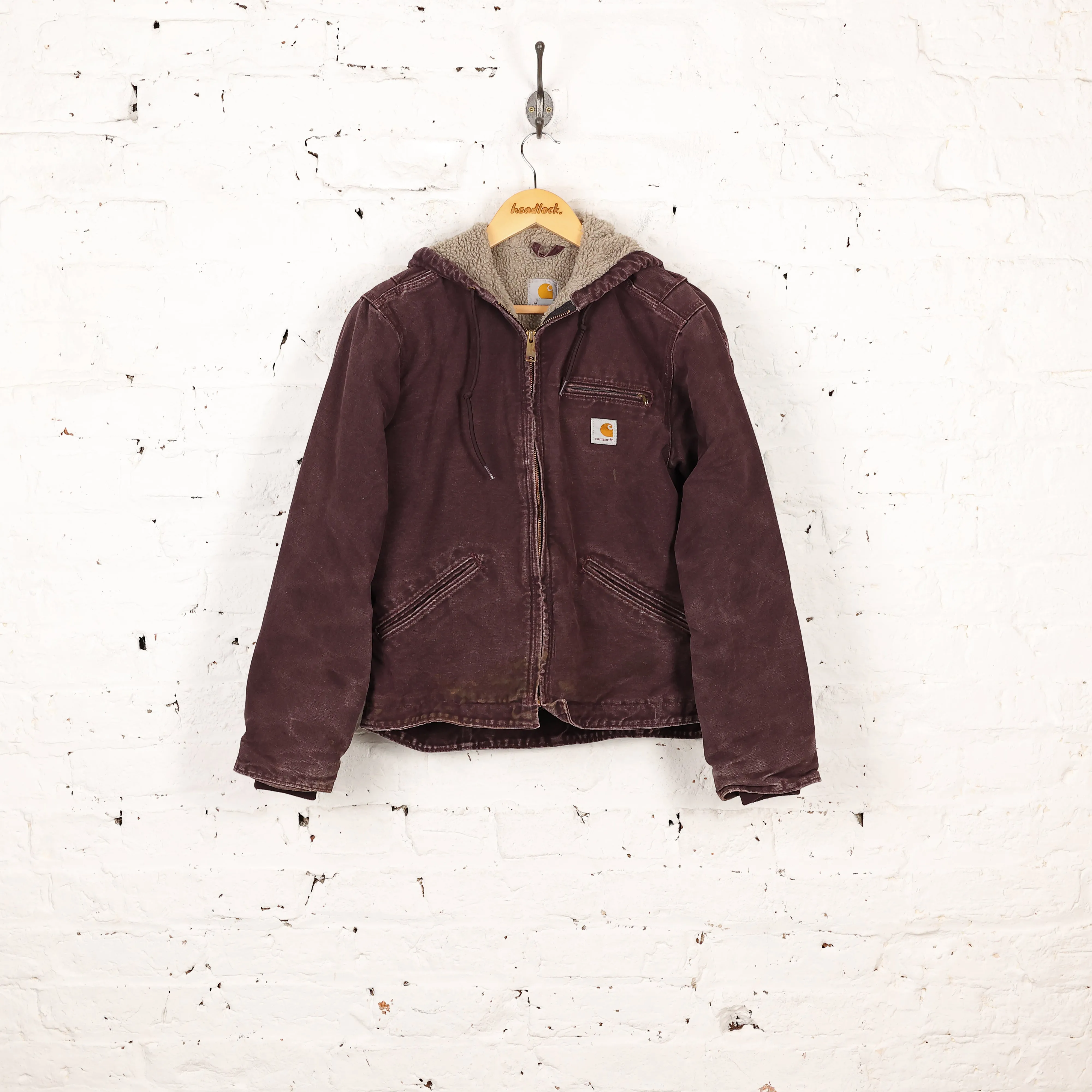 Women's Carhartt Fleece Lined Hooded Work Jacket - Maroon - Women's S
